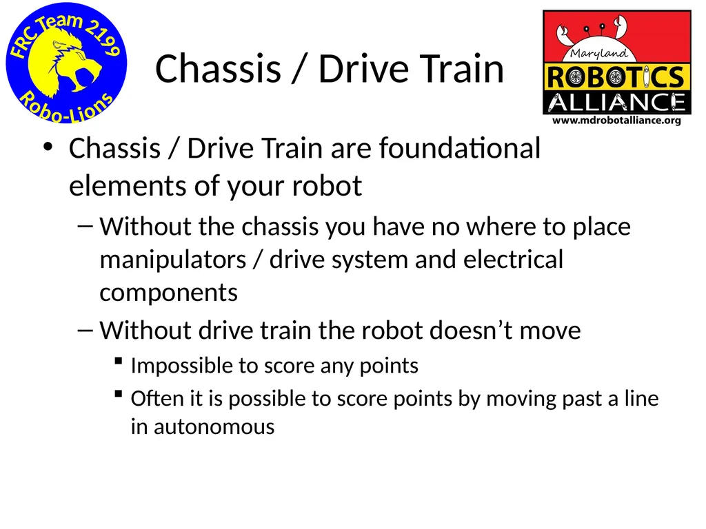 Chassis / Drive Train 101 Tom Milnes Team 2199 - slide 2 of 87