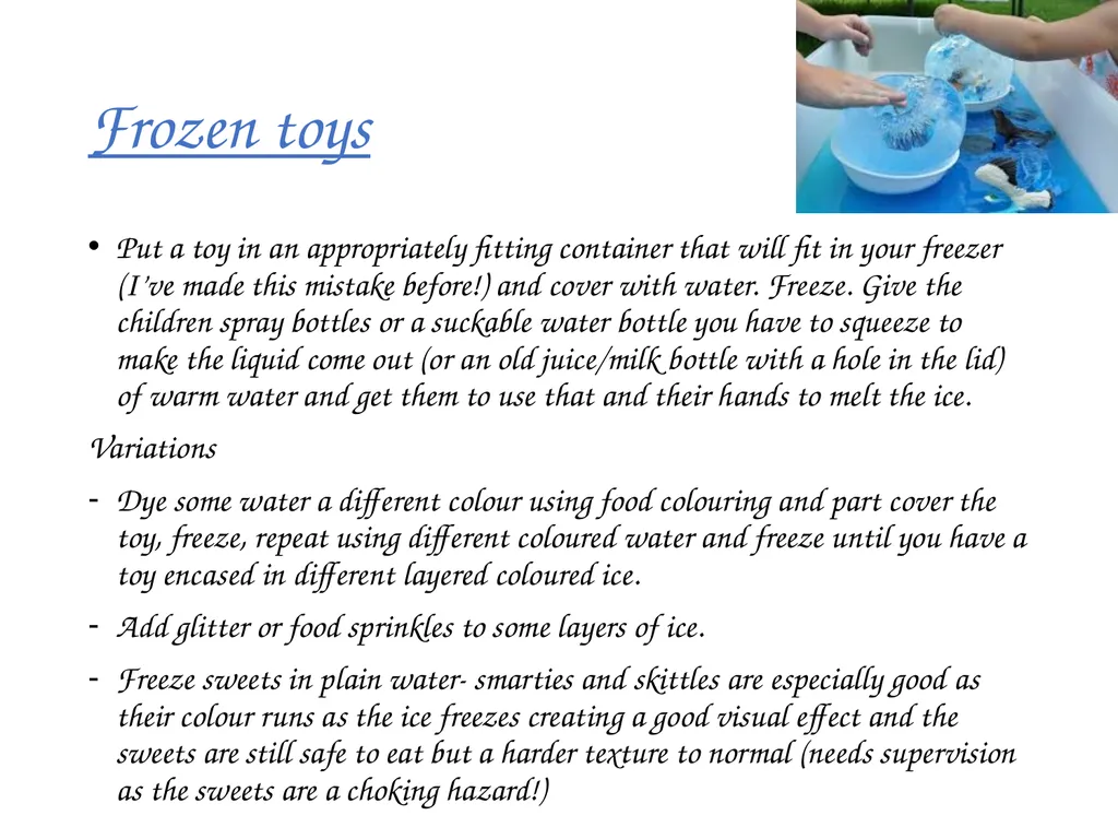 Sensory exploration and play activities Messy play - slide 8 of 16
