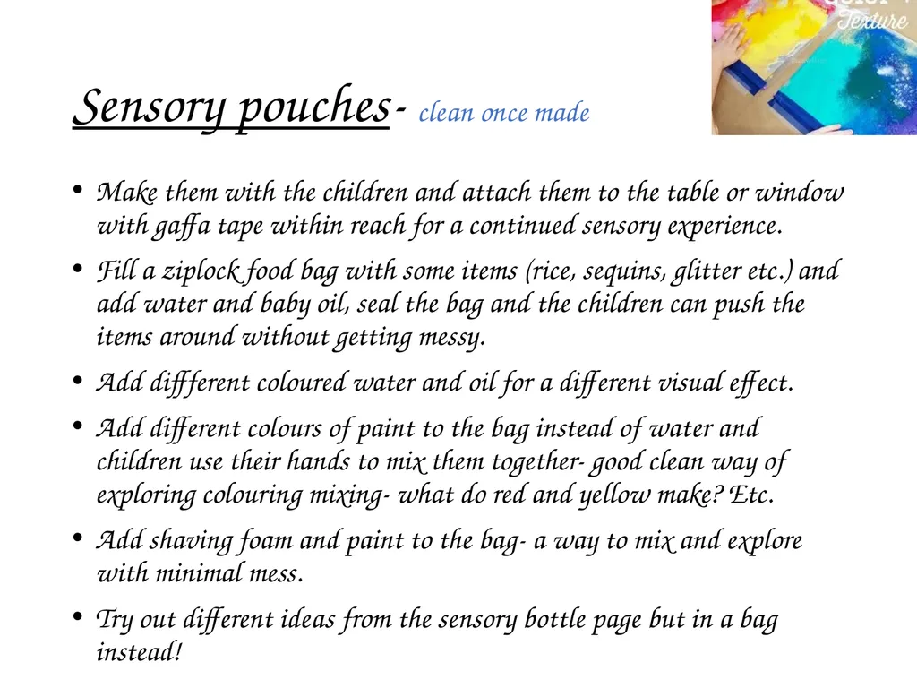 Sensory exploration and play activities Messy play - slide 13 of 16