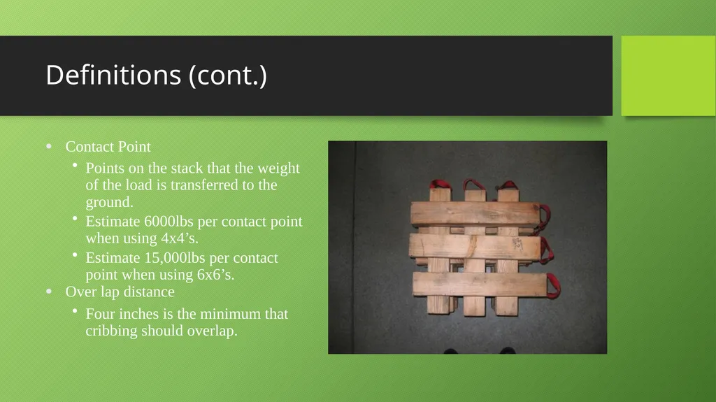 Basic Cribbing Objectives Definition of terms used - slide 4 of 30