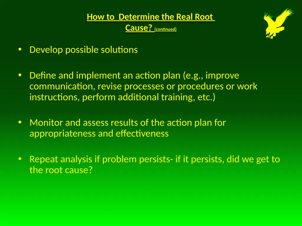 Determining the Root Cause and Corrective Action - slide 9 of 22