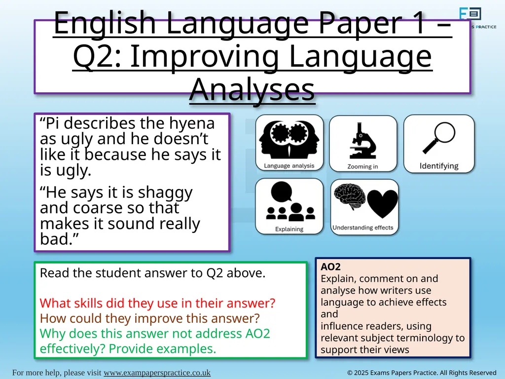 English Language Paper 1 – Q2: Improving Language - slide 1 of 17