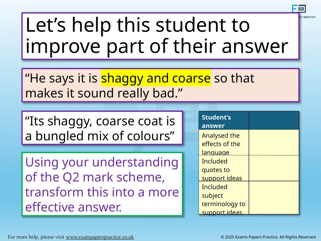 English Language Paper 1 – Q2: Improving Language - slide 7 of 17