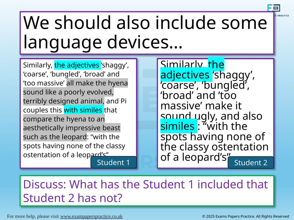 English Language Paper 1 – Q2: Improving Language - slide 9 of 17