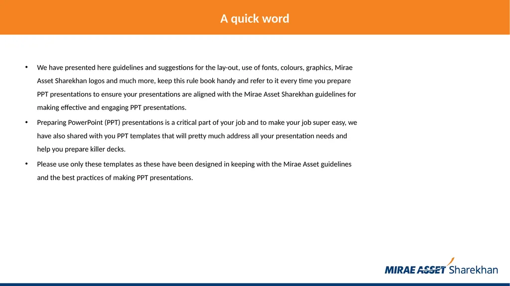 Mirae Asset Sharekhan rules for making PowerPoint - slide 2 of 38