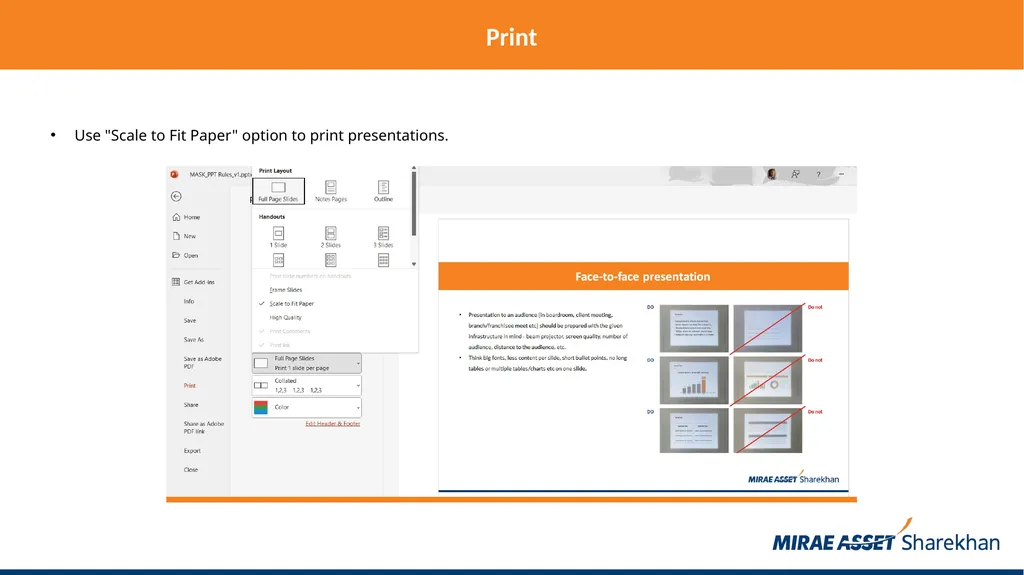 Mirae Asset Sharekhan rules for making PowerPoint - slide 24 of 38