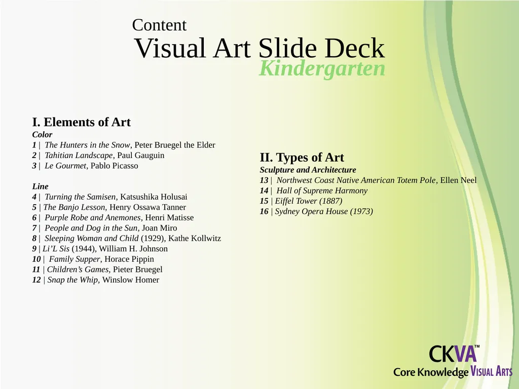 Visual Art Slide Deck Kindergarten Kindergarten - slide 3 of 20