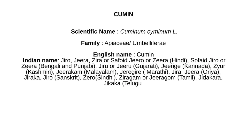 CUMIN GODI SUSMITHA CUMIN Scientific Name : - slide 2 of 11
