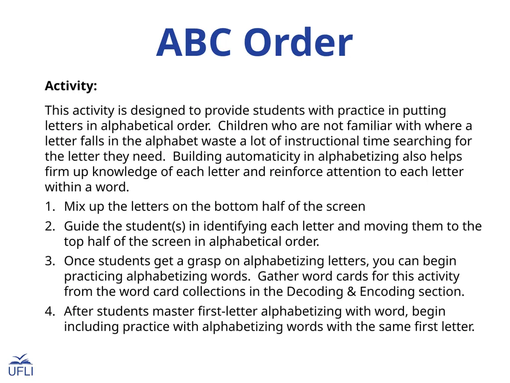 ABC Order Activity: This activity is designed to - slide 2 of 6