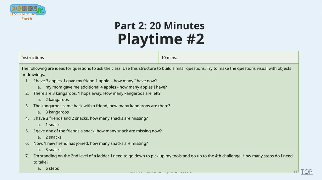 © 2022 ​CodeMonkey Studios Ltd. LESSON PLANS 1 A - slide 11 of 44