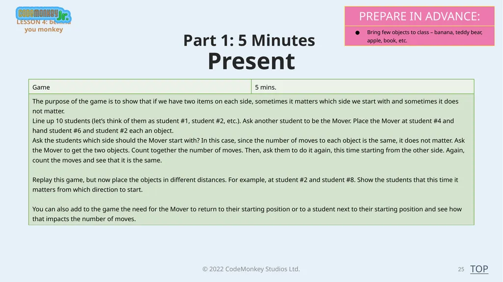 © 2022 ​CodeMonkey Studios Ltd. LESSON PLANS 1 A - slide 25 of 44