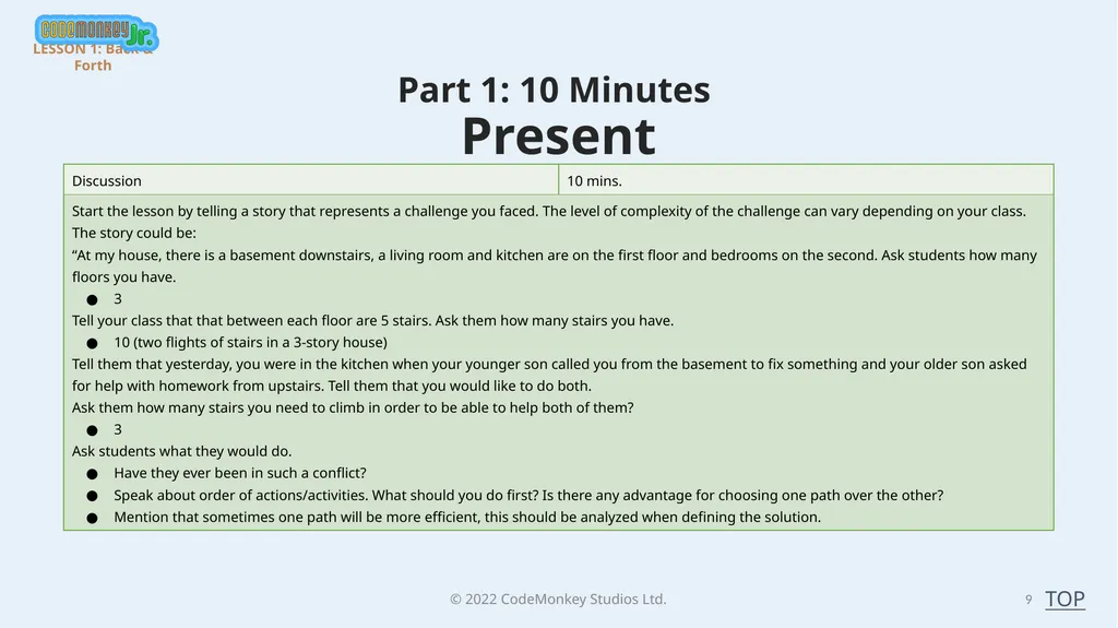 © 2022 ​CodeMonkey Studios Ltd. LESSON PLANS 1 A - slide 9 of 44