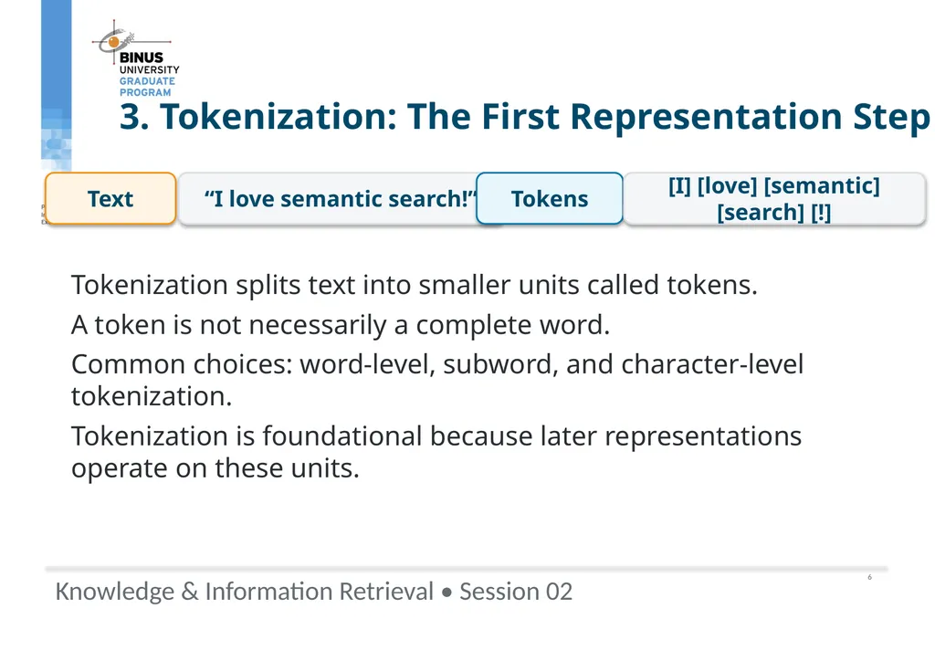 COMP9019046 Semantic Representation, Tokenization - slide 26 of 47