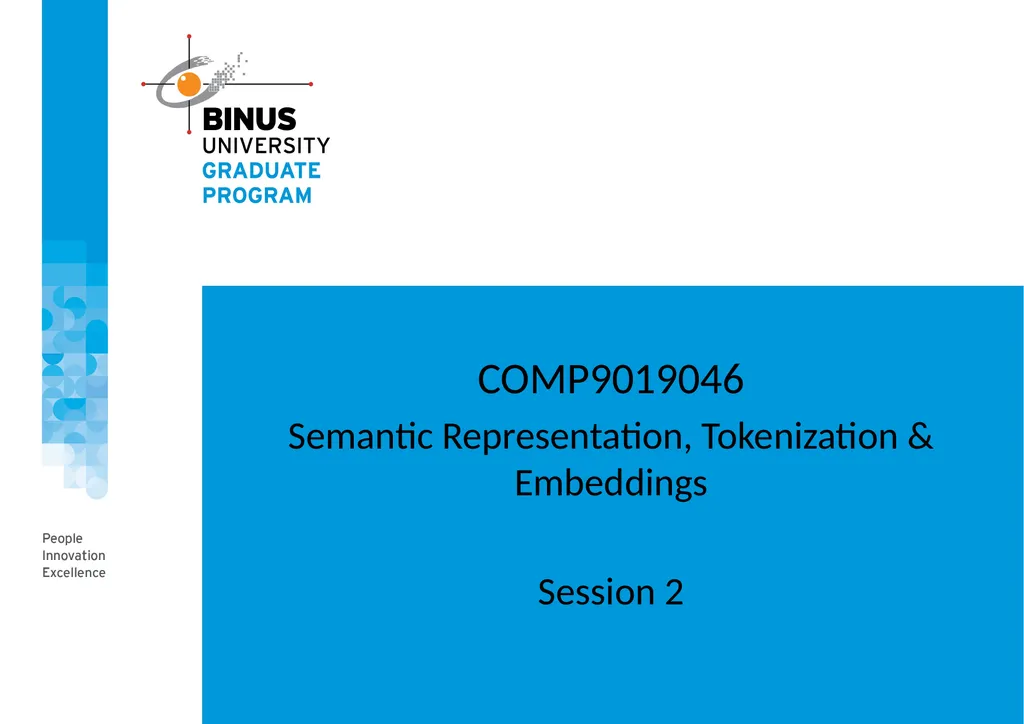 COMP9019046 Semantic Representation, Tokenization - slide 1 of 47