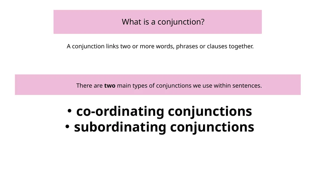 What is a conjunction? A conjunction links two or - slide 3 of 20
