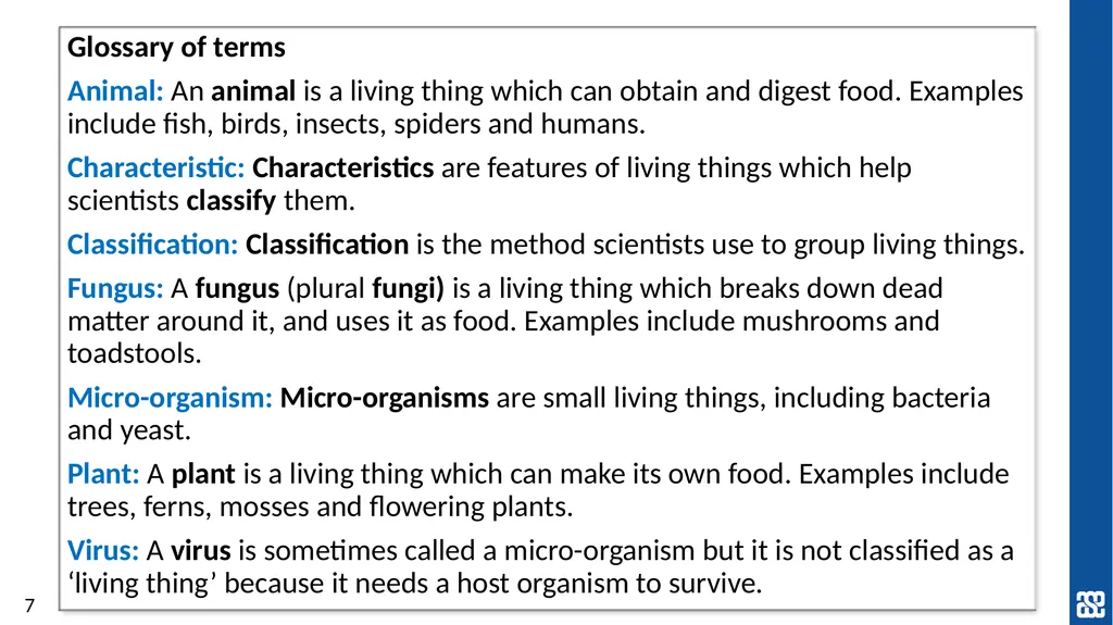Living things and their habitats Classification of - slide 7 of 8