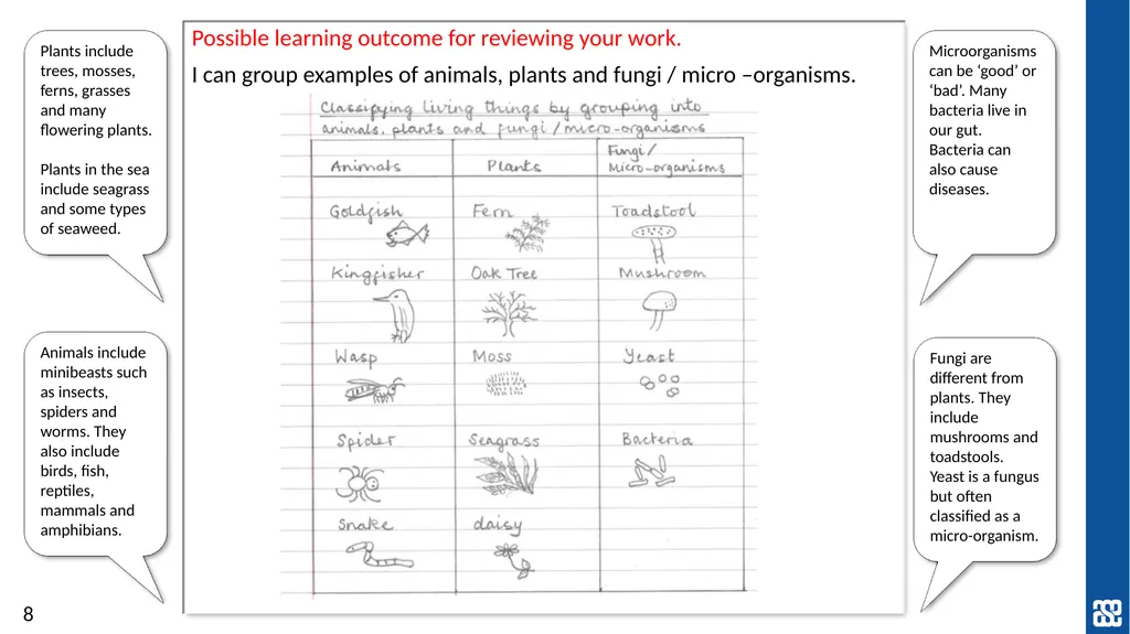 Living things and their habitats Classification of - slide 8 of 8