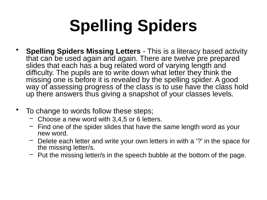 Spelling Spiders Spelling Spiders Missing Letters - slide 1 of 17