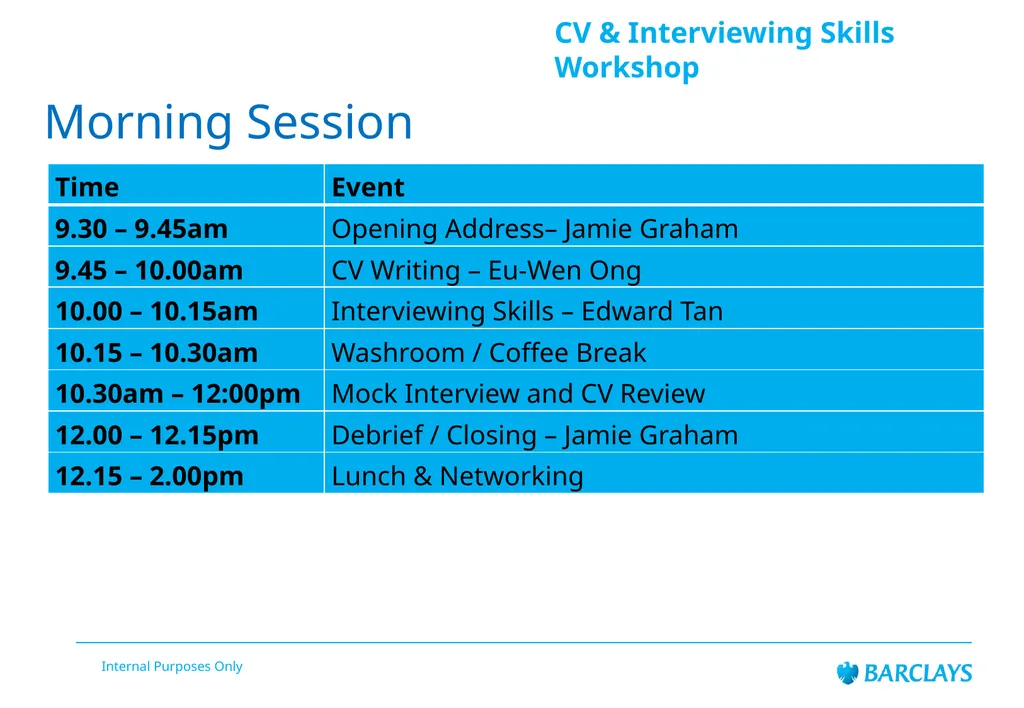 Barclays Internal Audit LifeSkills Event CV & - slide 2 of 43