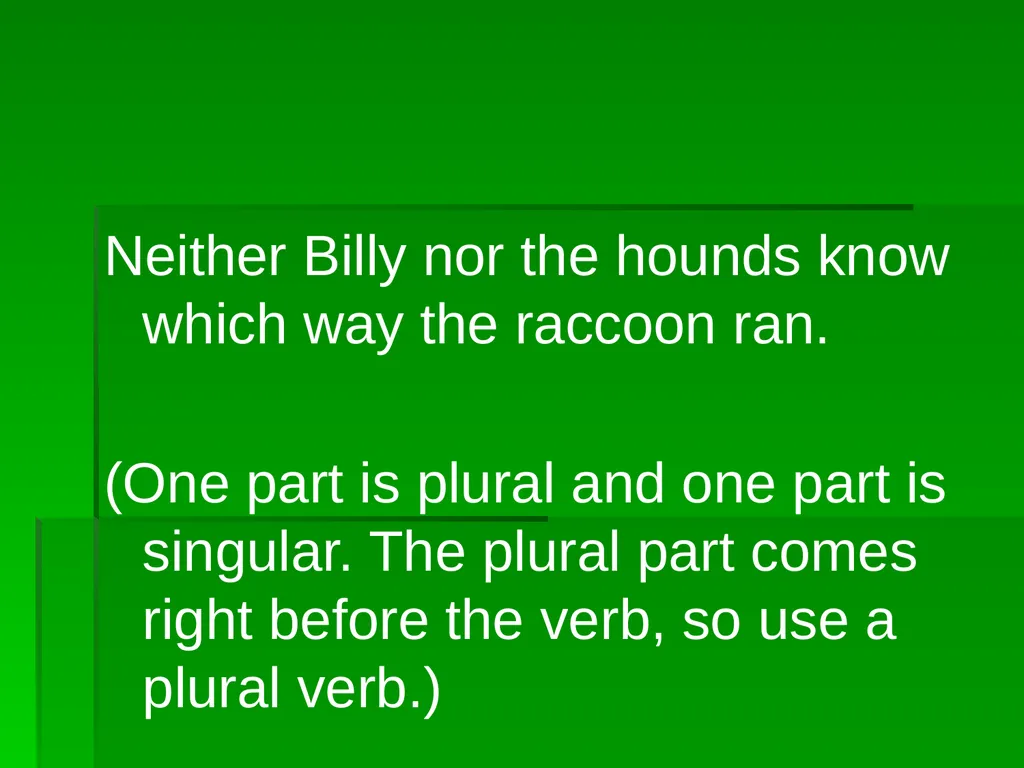 Subject/Verb Agreement A singular subject needs a - slide 35 of 73