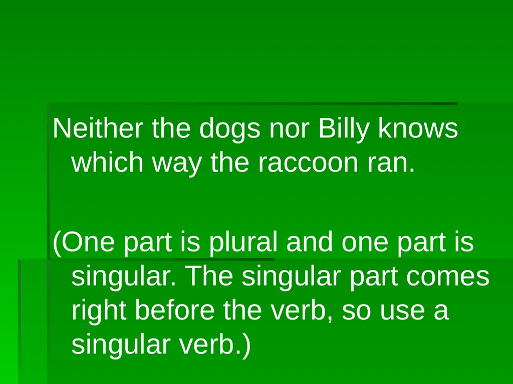 Subject/Verb Agreement A singular subject needs a - slide 34 of 73
