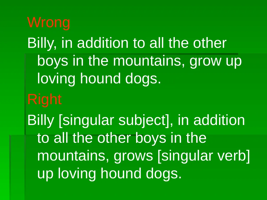 Subject/Verb Agreement A singular subject needs a - slide 26 of 73