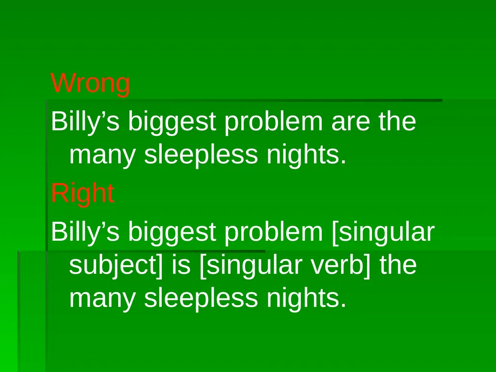 Subject/Verb Agreement A singular subject needs a - slide 11 of 73