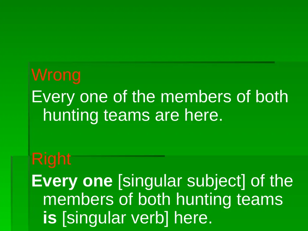 Subject/Verb Agreement A singular subject needs a - slide 19 of 73