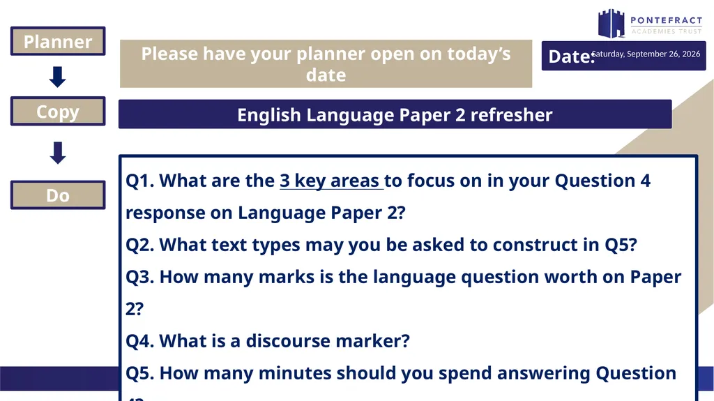 Question 4 focus Language Paper 2 Please have your - slide 2 of 18