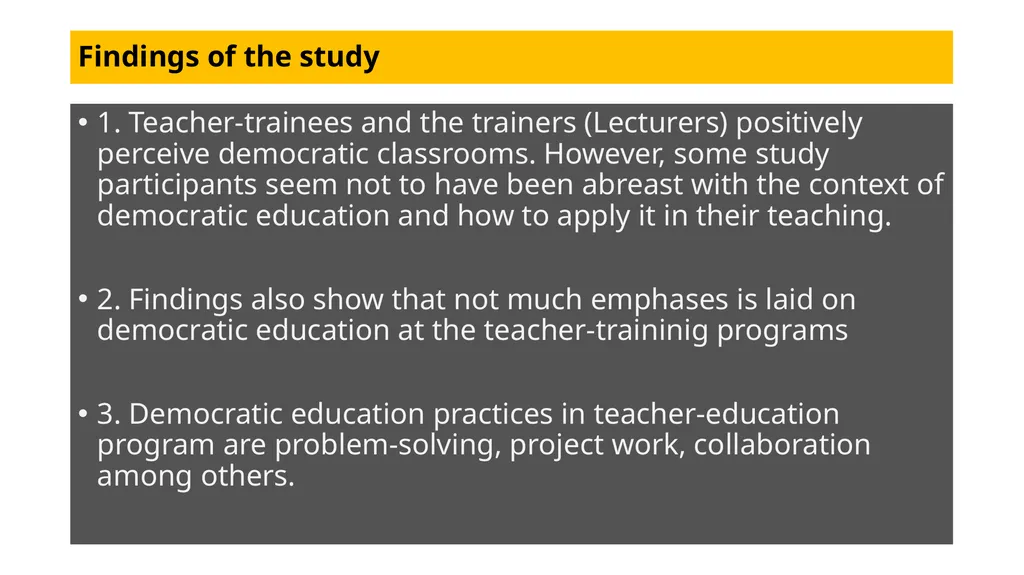 ASSESSING DEMOCRATIC EDUCATION PRACTICES IN THE - slide 9 of 12