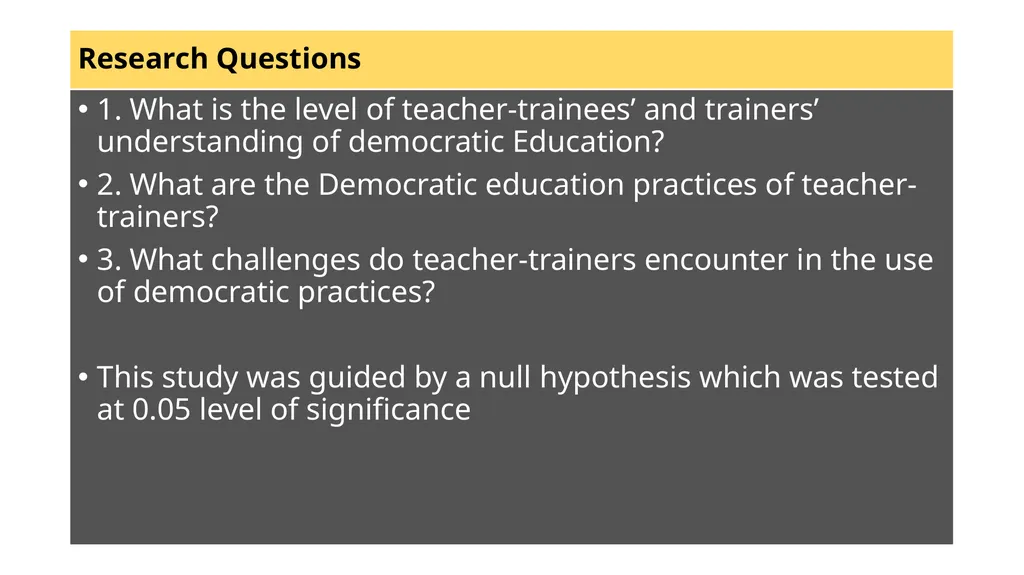 ASSESSING DEMOCRATIC EDUCATION PRACTICES IN THE - slide 6 of 12