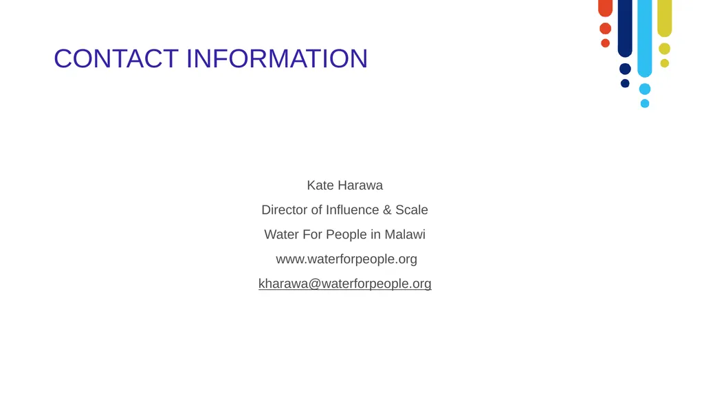 SFD presented at the WASH RAG 16th Summit KATE - slide 26 of 26