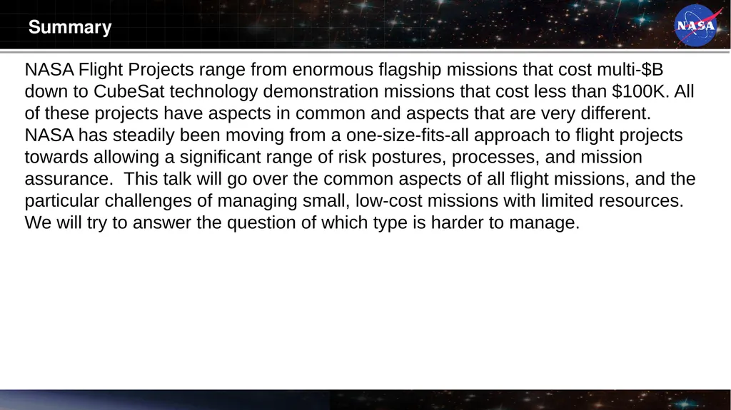 The Challenges of Managing Small Space Flight - slide 2 of 17
