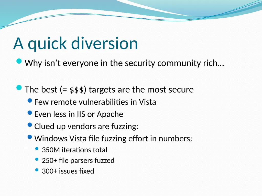 Fuzzing for Security Flaws John Heasman Stanford - slide 32 of 40