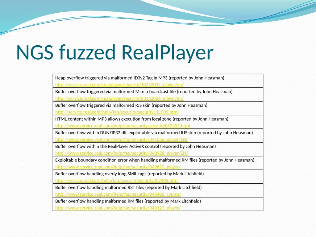 Fuzzing for Security Flaws John Heasman Stanford - slide 27 of 40