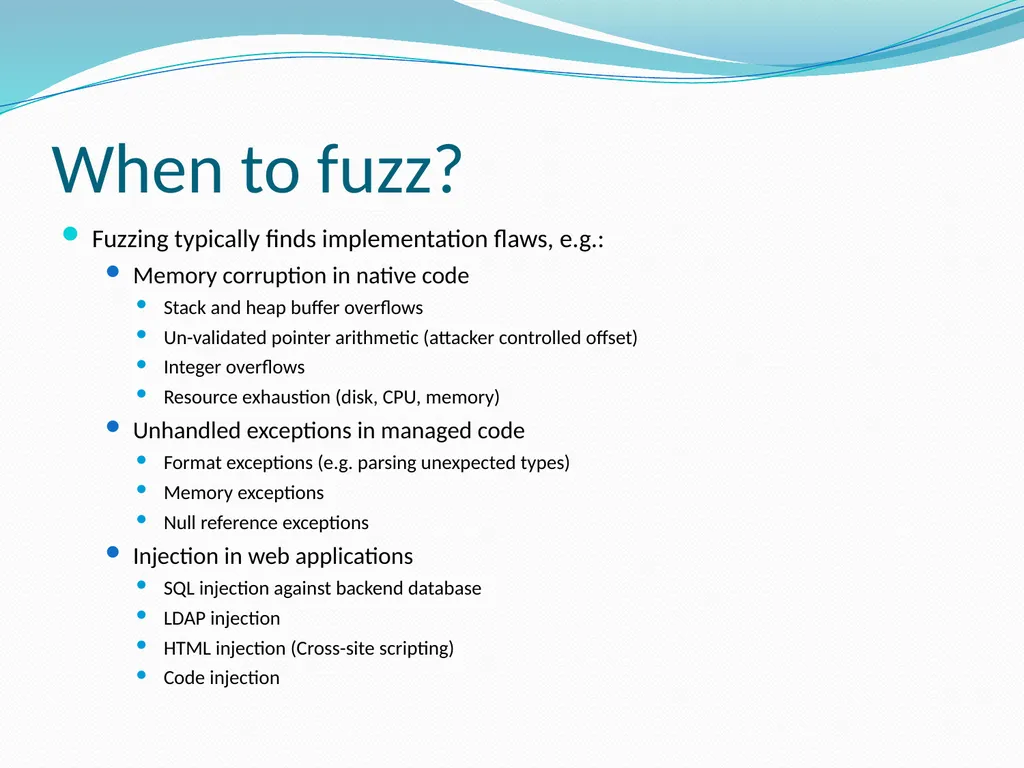 Fuzzing for Security Flaws John Heasman Stanford - slide 10 of 40