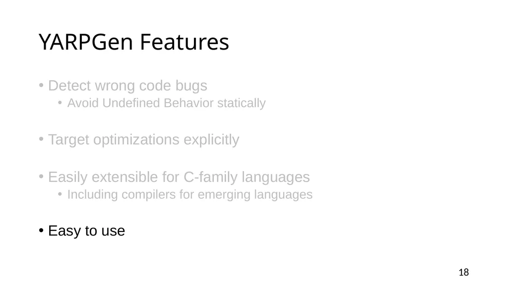 YARPGen: A Compiler Fuzzer for Loop Optimizations - slide 18 of 29