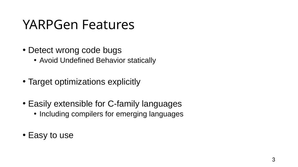 YARPGen: A Compiler Fuzzer for Loop Optimizations - slide 3 of 29