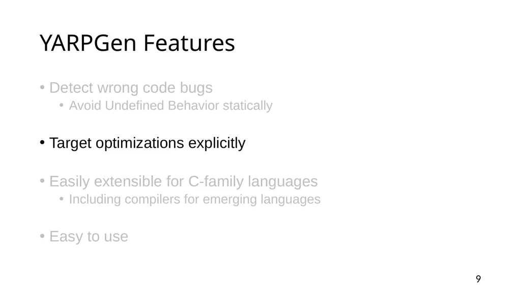 YARPGen: A Compiler Fuzzer for Loop Optimizations - slide 9 of 29