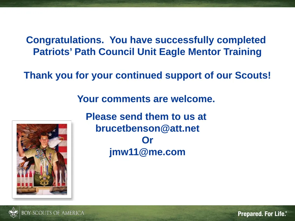 Patriots’ Path Council, BSA The Unit Eagle Mentor - slide 33 of 33