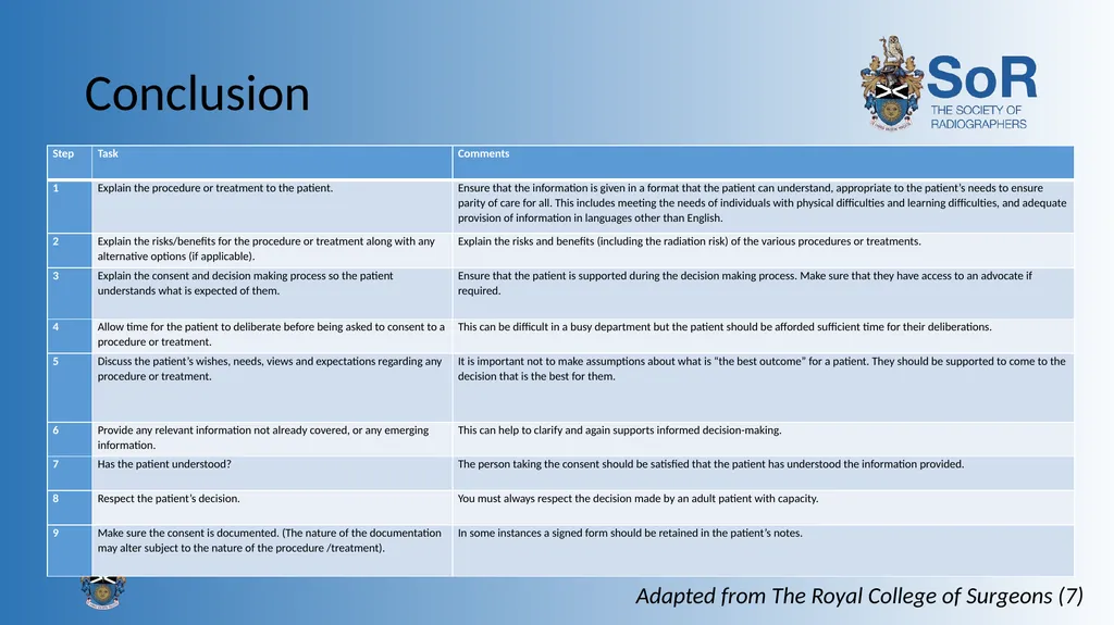 Obtaining consent: a clinical guideline for the - slide 18 of 19