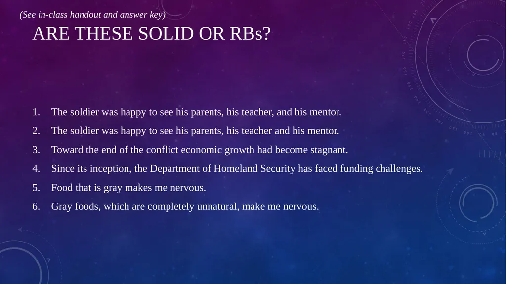 Quick Sentence Diagnostic (See in class handout - slide 25 of 39