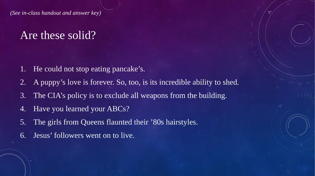 Quick Sentence Diagnostic (See in class handout - slide 32 of 39