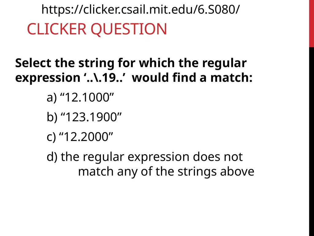 Data Wrangling Key ideas: regular expressions, - slide 29 of 59