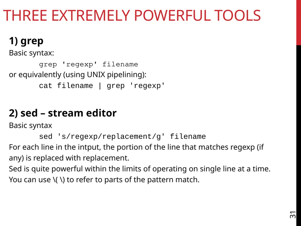 Data Wrangling Key ideas: regular expressions, - slide 31 of 59