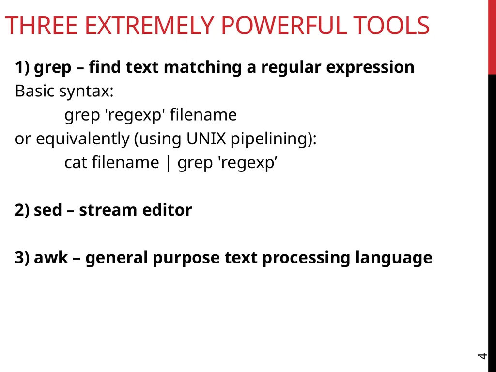 Data Wrangling Key ideas: regular expressions, - slide 4 of 59