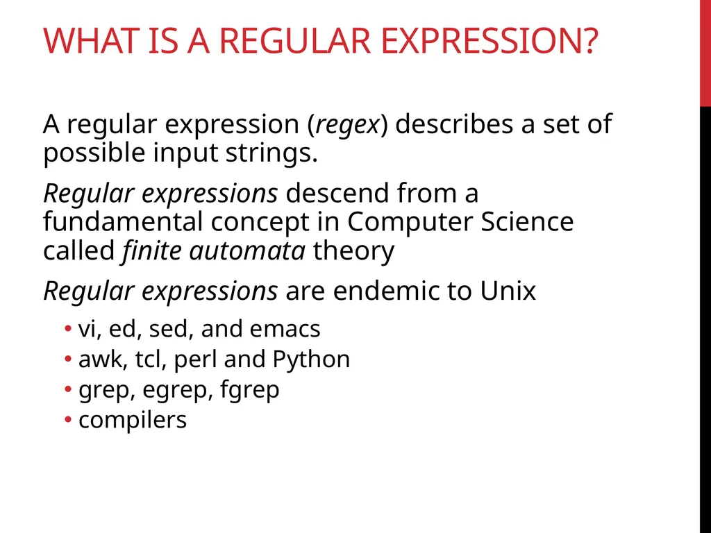 Data Wrangling Key ideas: regular expressions, - slide 5 of 59