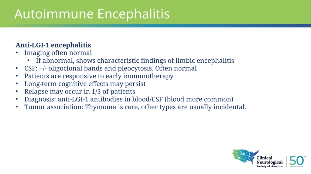 Autoimmune Encephalitis Update William Kilgo, MD - slide 13 of 27