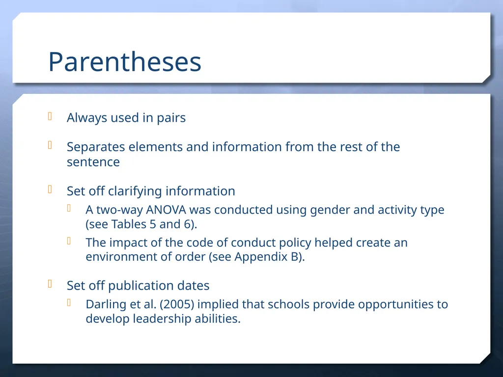 Punctuation in APA Dr. David B. Ross Three - slide 19 of 27