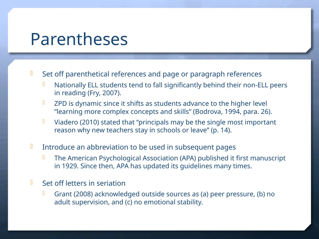 Punctuation in APA Dr. David B. Ross Three - slide 20 of 27